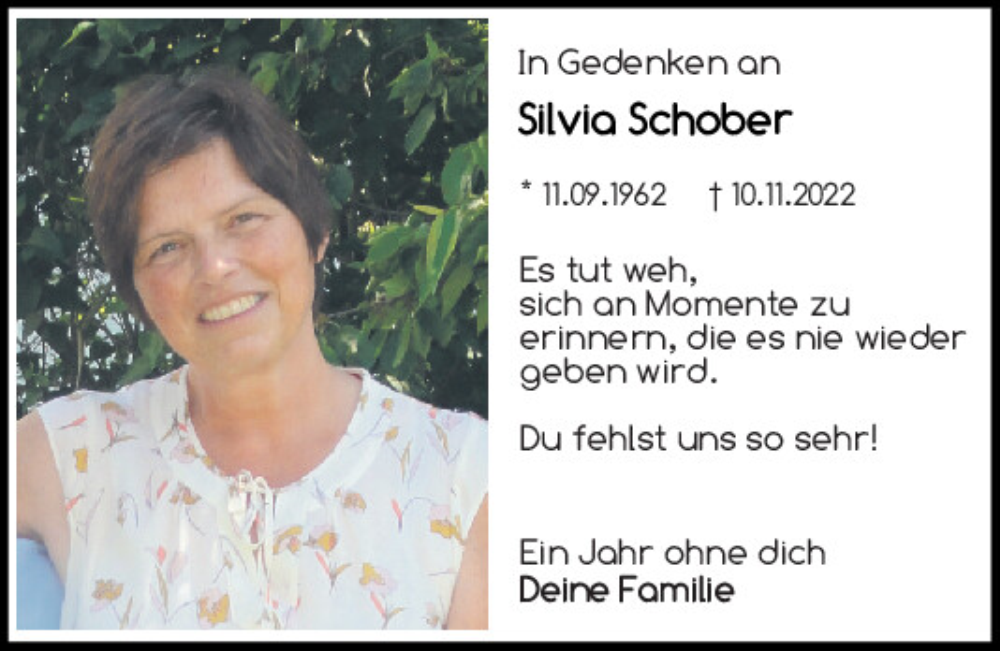  Traueranzeige für Silvia Schober vom 10.11.2023 aus Neumarkter Tagblatt