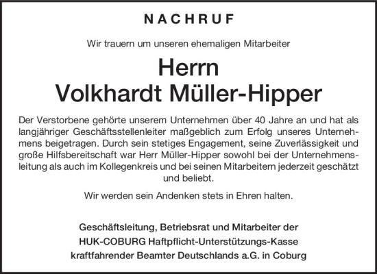 Traueranzeige von Volkhardt Müller-Hipper von Mittelbayerische Zeitung Regensburg