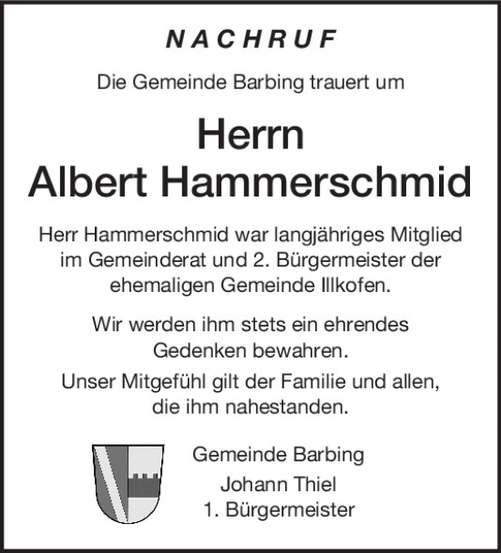 Traueranzeige von Albert Hammerschmid von Mittelbayerische Zeitung Regensburg