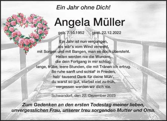 Traueranzeige von Angela Müller von Mittelbayerische Zeitung Schwandorf