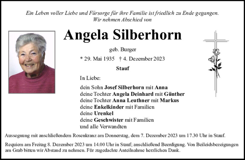  Traueranzeige für Angela Silberhorn vom 06.12.2023 aus Neumarkter Tagblatt