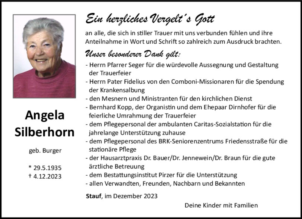  Traueranzeige für Angela Silberhorn vom 16.12.2023 aus Neumarkter Tagblatt