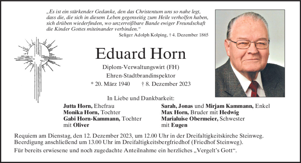  Traueranzeige für Eduard Horn vom 09.12.2023 aus Mittelbayerische Zeitung Regensburg