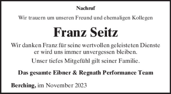 Traueranzeige von Franz Seitz von Neumarkter Tagblatt