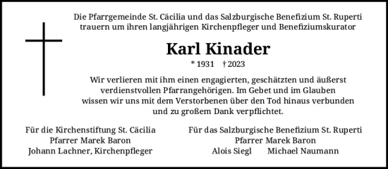 Traueranzeige von Karl Kinader von Mittelbayerische Zeitung Regensburg