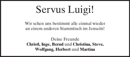 Traueranzeige von Luigi   von Mittelbayerische Zeitung Schwandorf