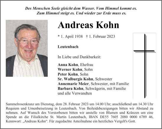 Traueranzeige von Andreas Kohn von Neumarkter Tagblatt