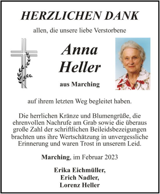 Traueranzeige von Anna Heller von Mittelbayerische Zeitung Kelheim