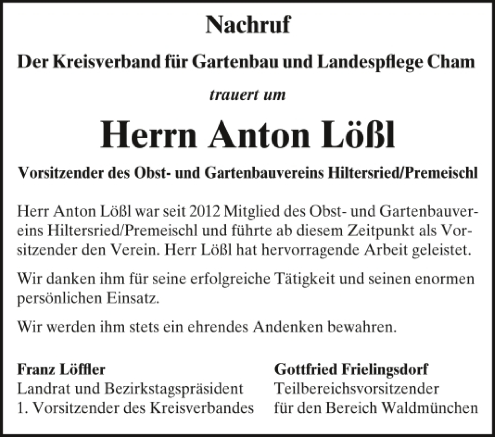  Traueranzeige für Anton Lößl vom 23.02.2023 aus Bayerwald Echo