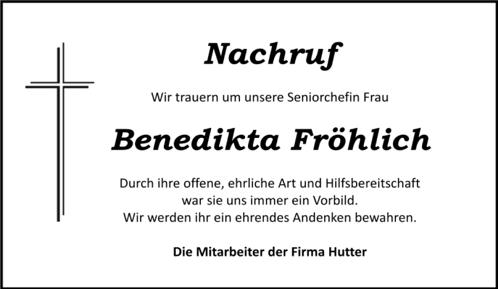  Traueranzeige für Benedikta Fröhlich vom 18.02.2023 aus Neumarkter Tagblatt