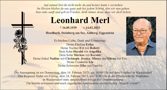 Traueranzeige von Leonhard Merl von Mittelbayerische Zeitung Schwandorf