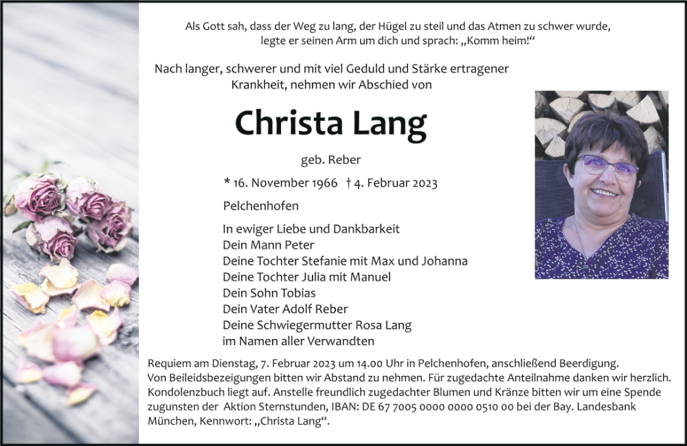  Traueranzeige für Christa Lang vom 06.02.2023 aus Neumarkter Tagblatt