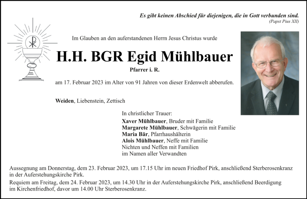 Traueranzeige für Egid Mühlbauer vom 21.02.2023 aus Bayerwald Echo