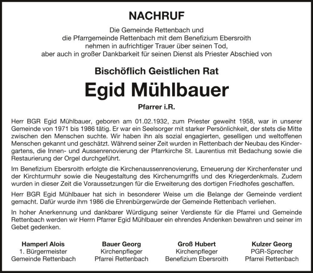  Traueranzeige für Egid Mühlbauer vom 23.02.2023 aus Bayerwald Echo