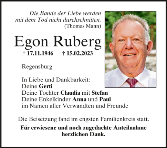 Traueranzeige von Egon Ruberg von Mittelbayerische Zeitung Regensburg