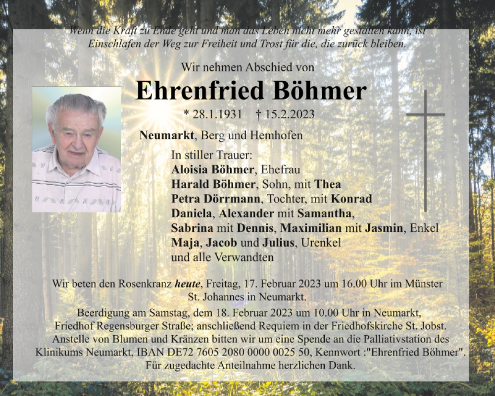  Traueranzeige für Ehrenfried Böhmer vom 17.02.2023 aus Neumarkter Tagblatt
