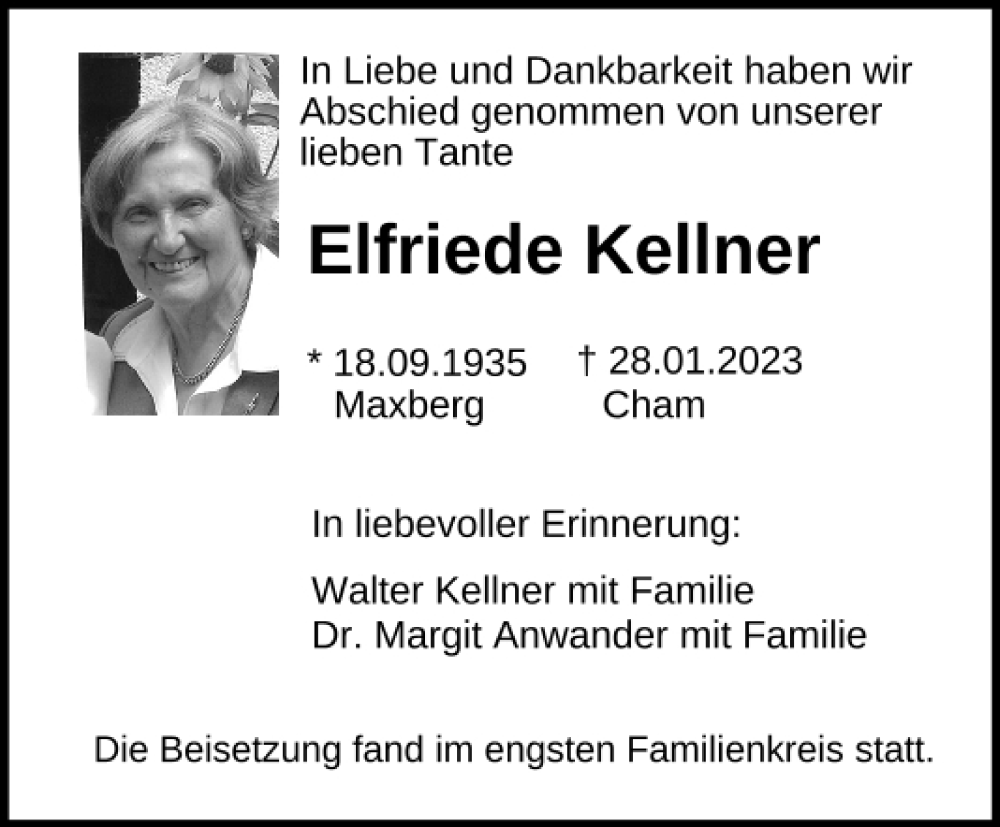  Traueranzeige für Elfriede Kellner vom 28.02.2023 aus Bayerwald Echo