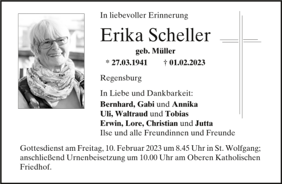Traueranzeige von Erika Scheller von Mittelbayerische Zeitung Regensburg