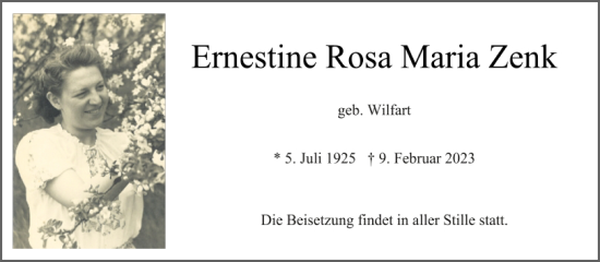Traueranzeige von Ernestine  Zenk von Neumarkter Tagblatt