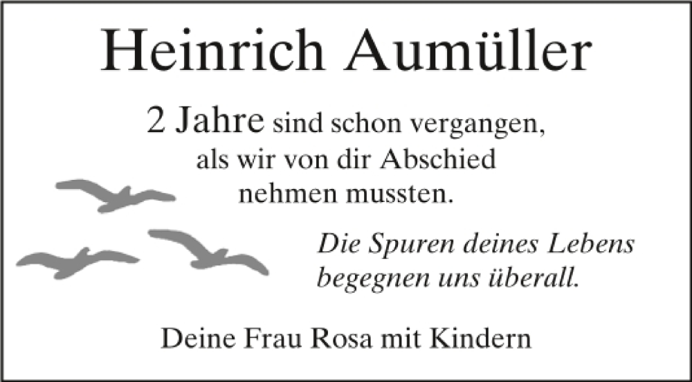  Traueranzeige für Heinrich Aumüller vom 16.02.2023 aus Mittelbayerische Zeitung Regensburg