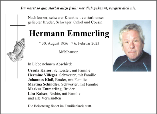 Traueranzeige von Hermann Emmerling von Neumarkter Tagblatt