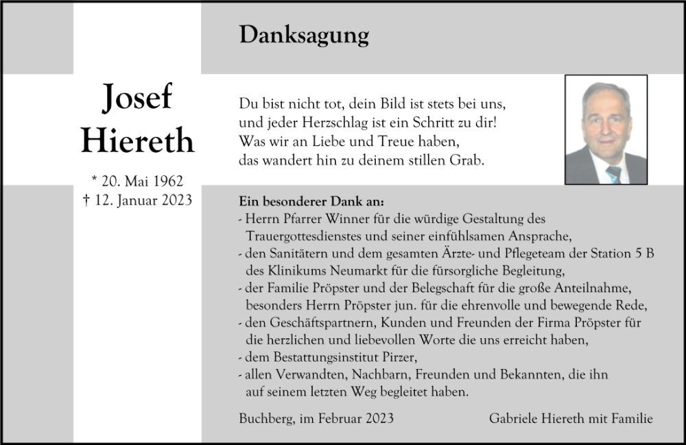  Traueranzeige für Josef Hiereth vom 04.02.2023 aus Neumarkter Tagblatt