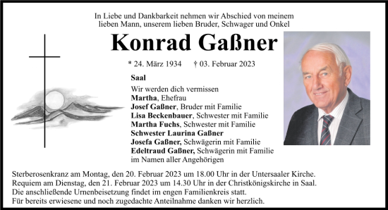 Traueranzeige von Konrad Gaßner von Mittelbayerische Zeitung Kelheim