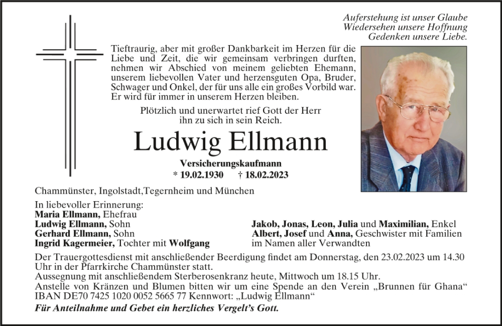  Traueranzeige für Ludwig Ellmann vom 22.02.2023 aus Bayerwald Echo