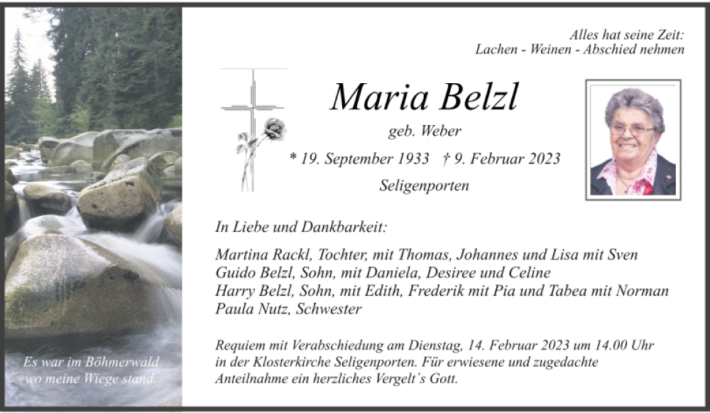  Traueranzeige für Maria Belzl vom 11.02.2023 aus Neumarkter Tagblatt