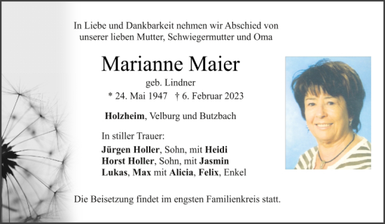 Traueranzeige von Marianne Maier von Neumarkter Tagblatt