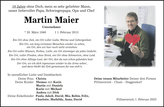 Traueranzeige von Martin Maier von Bayerwald Echo