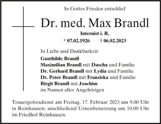 Traueranzeige von MAx Brandl von Mittelbayerische Zeitung Regensburg