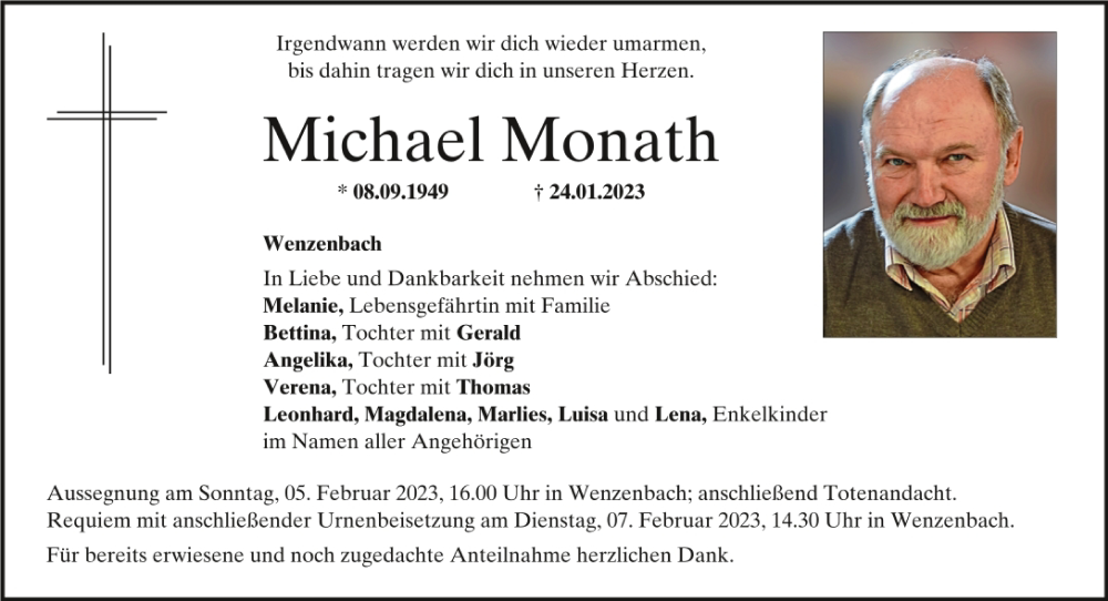  Traueranzeige für Michael Monath vom 04.02.2023 aus Mittelbayerische Zeitung Regensburg