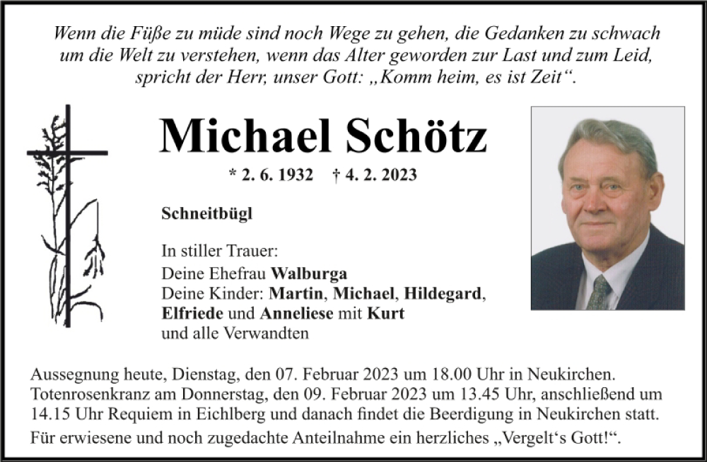  Traueranzeige für Michael Schötz vom 07.02.2023 aus Mittelbayerische Zeitung Regensburg