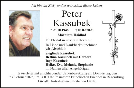 Traueranzeige von Peter Kassubek von Mittelbayerische Zeitung Regensburg