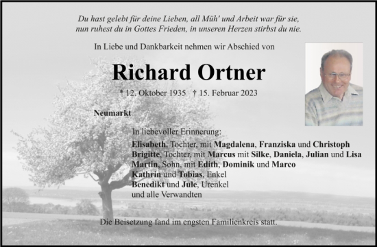 Traueranzeige von Richard Ortner von Neumarkter Tagblatt
