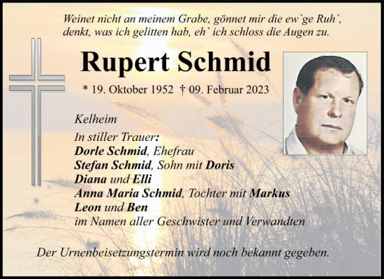 Traueranzeige von Rupert Schmid von Mittelbayerische Zeitung Kelheim