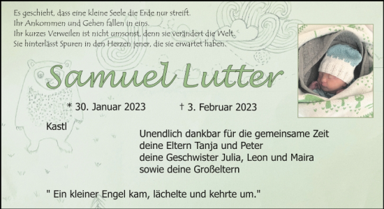 Traueranzeige von Samuel Lutter von Neumarkter Tagblatt