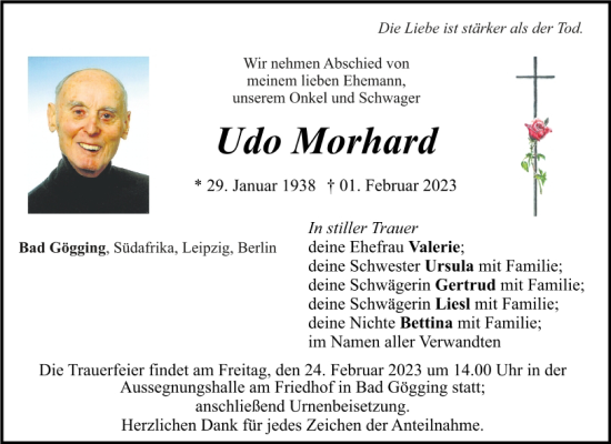 Traueranzeige von Udo Morhard von Mittelbayerische Zeitung Kelheim