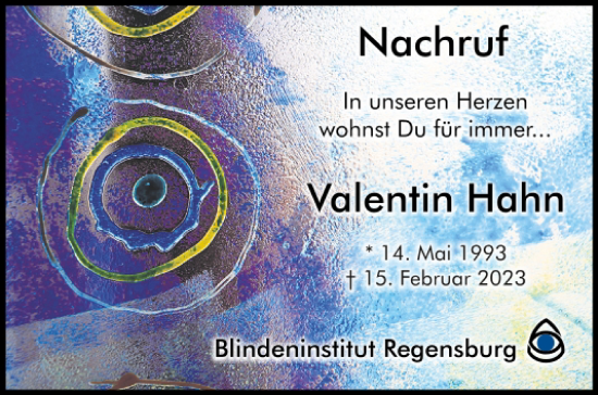 Traueranzeige von Valentin Hahn von Mittelbayerische Zeitung Regensburg
