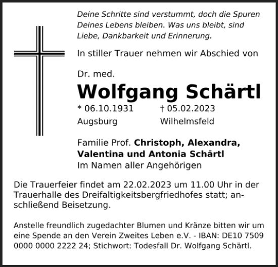Traueranzeige von Wolfgang Schärtl von Mittelbayerische Zeitung Regensburg