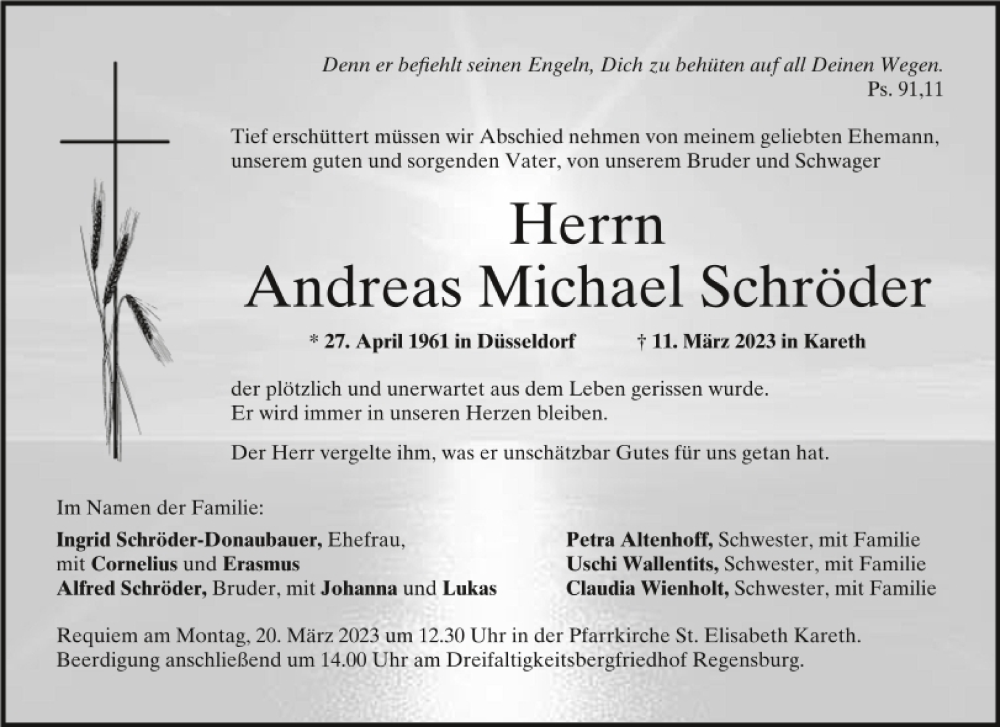  Traueranzeige für Andreas Michael Schröder vom 15.03.2023 aus Mittelbayerische Zeitung Regensburg