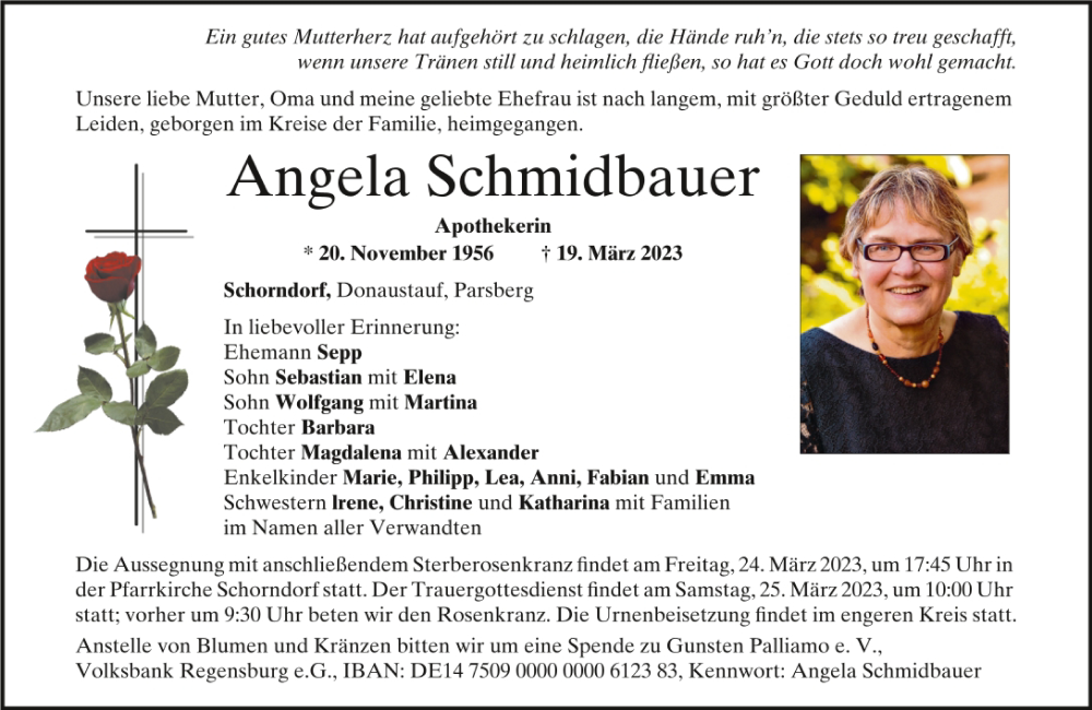  Traueranzeige für Angela Schmidbauer vom 23.03.2023 aus Bayerwald Echo