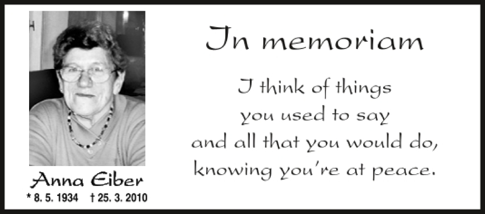  Traueranzeige für Anna Eiber vom 25.03.2023 aus Bayerwald Echo