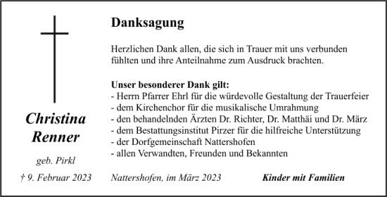 Traueranzeige von Christina Renner von Neumarkter Tagblatt