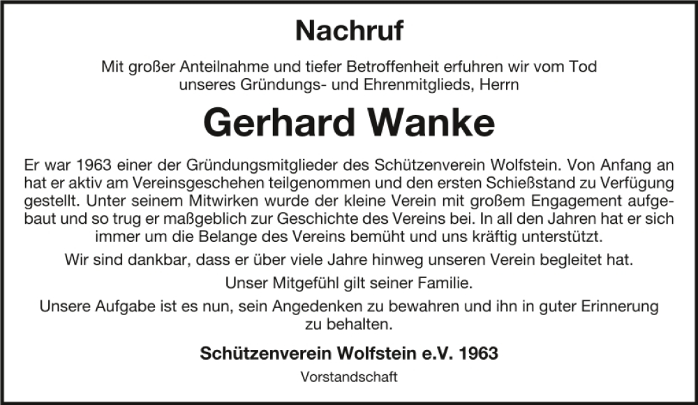  Traueranzeige für Gerhard Wanke vom 23.03.2023 aus Neumarkter Tagblatt