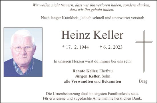 Traueranzeige von Heinz Keller von Neumarkter Tagblatt
