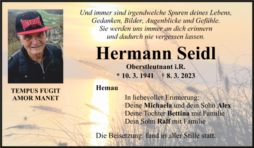  Traueranzeige für Hermann Seidl vom 18.03.2023 aus Mittelbayerische Zeitung Regensburg