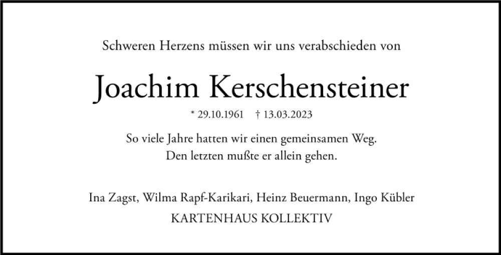  Traueranzeige für Joachim Kerschensteiner vom 21.03.2023 aus Mittelbayerische Zeitung Regensburg