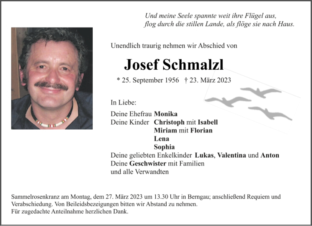  Traueranzeige für Josef Schmalzl vom 25.03.2023 aus Neumarkter Tagblatt